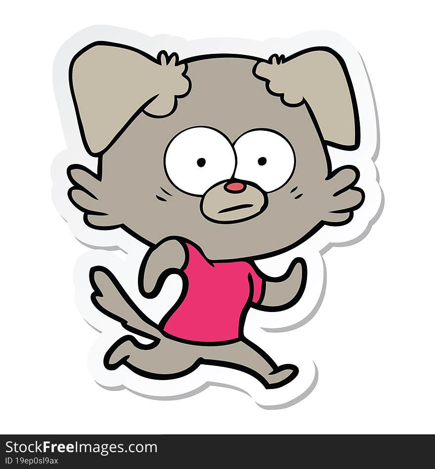 sticker of a nervous dog cartoon