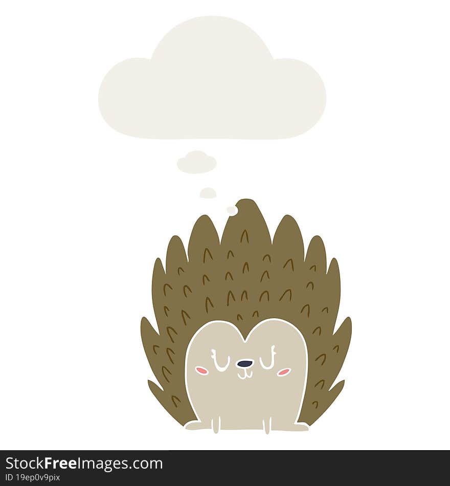 cute cartoon hedgehog and thought bubble in retro style