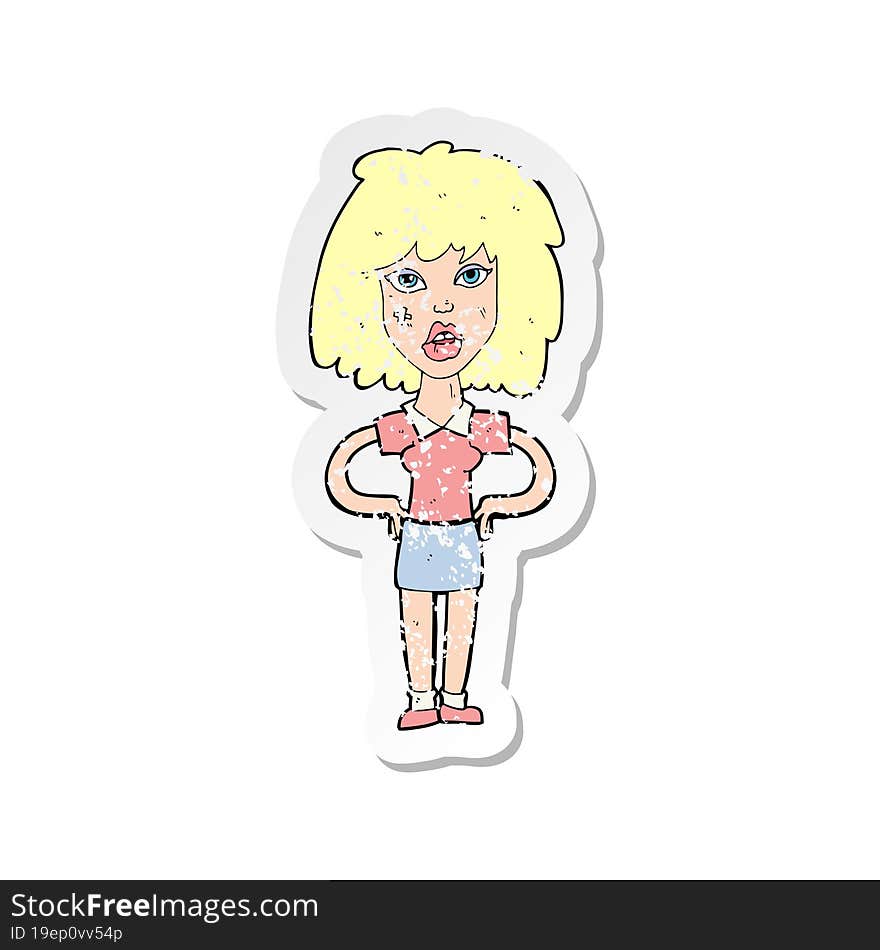 Retro Distressed Sticker Of A Cartoon Tough Woman