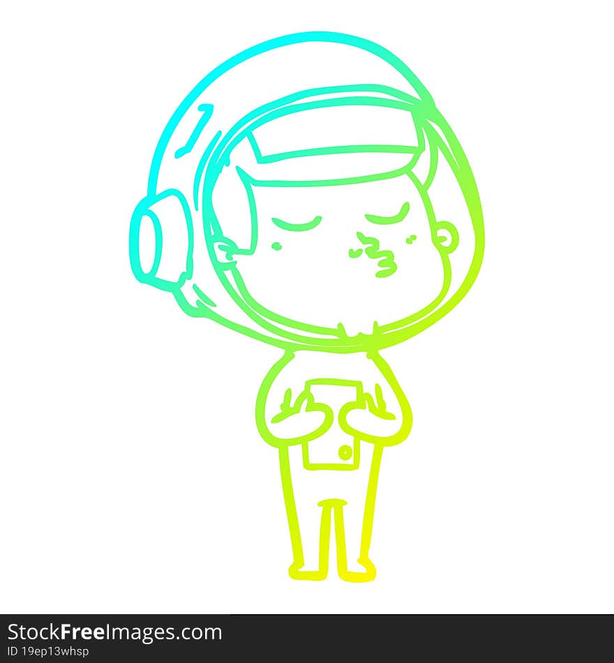 cold gradient line drawing cartoon confident astronaut