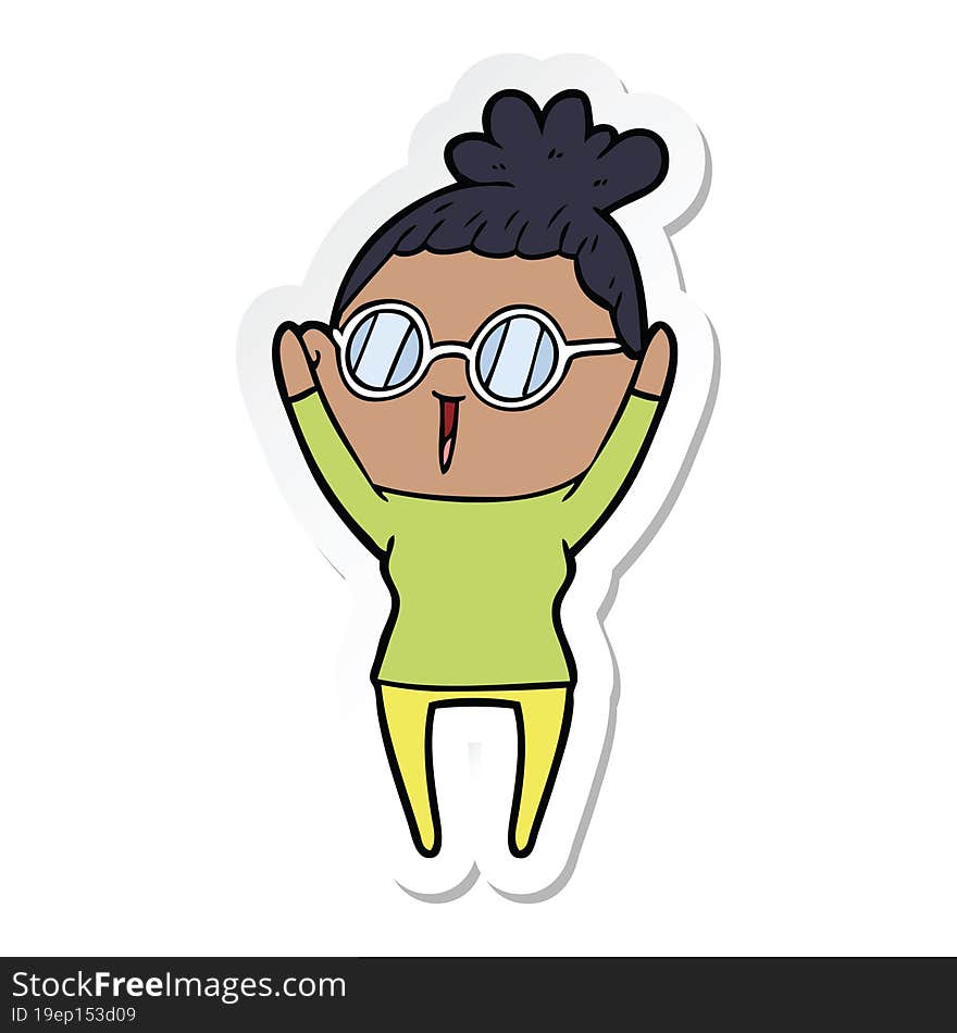 sticker of a cartoon woman wearing spectacles