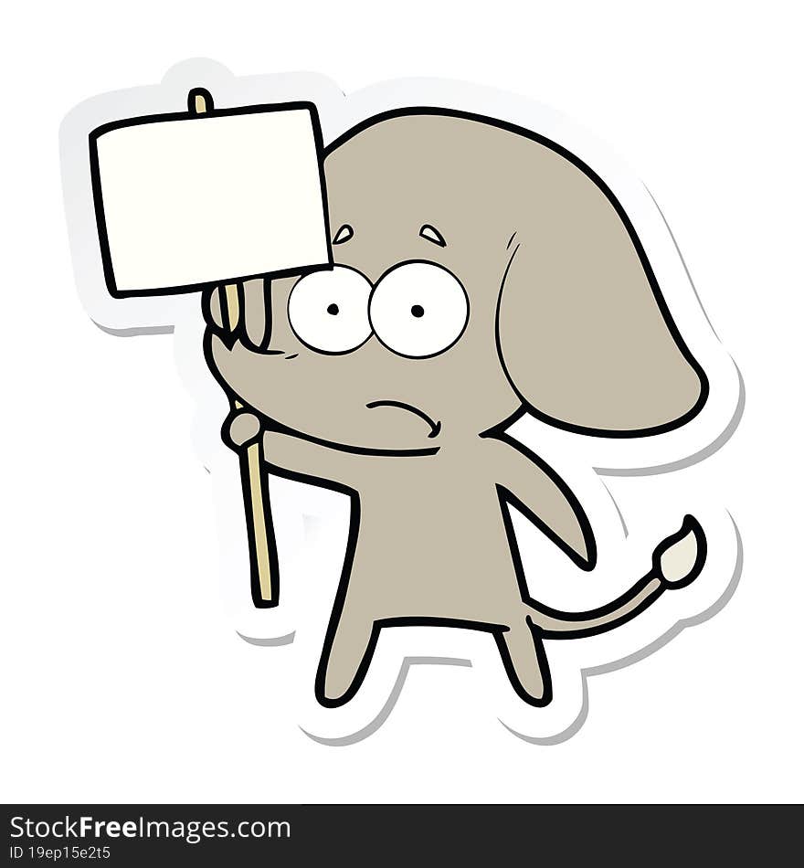 Sticker Of A Cartoon Unsure Elephant With Protest Sign