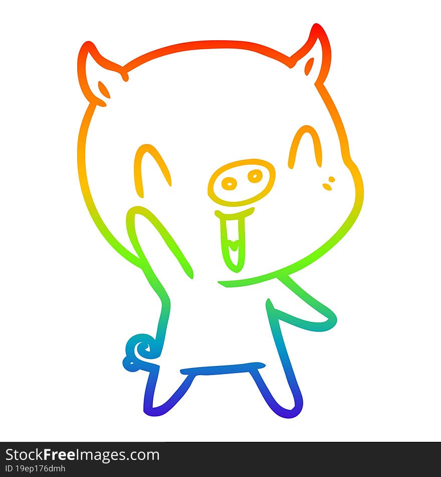 Rainbow Gradient Line Drawing Happy Cartoon Pig