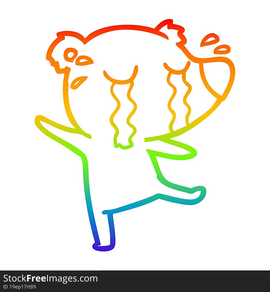 Rainbow Gradient Line Drawing Cartoon Crying Polar Bear