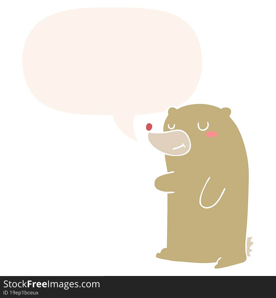 cute cartoon bear and speech bubble in retro style