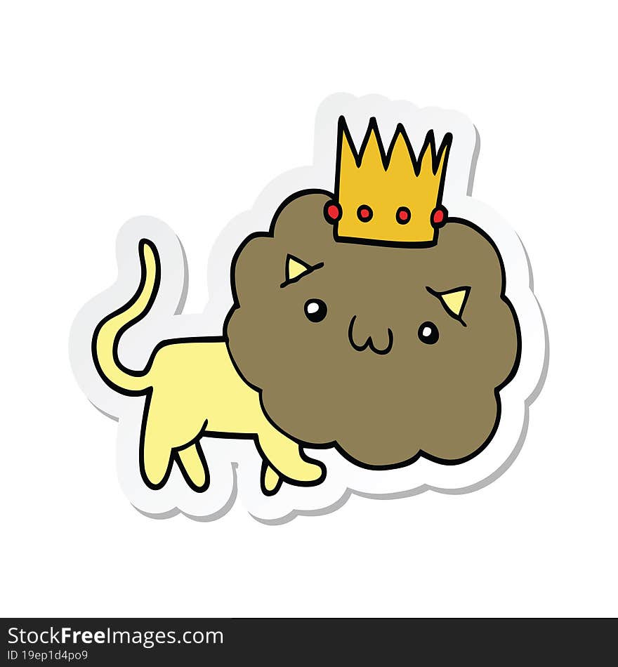 sticker of a cartoon lion with crown