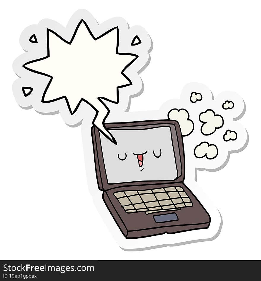 Cartoon Computer And Speech Bubble Sticker