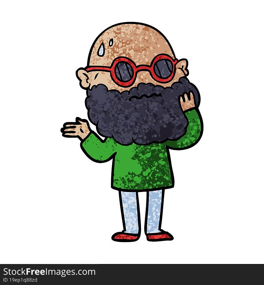 cartoon worried man with beard and sunglasses. cartoon worried man with beard and sunglasses