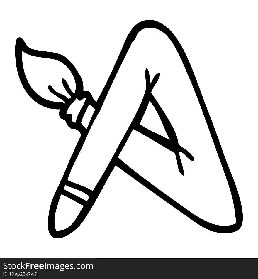 Black And White Cartoon Paint Brush Bent Into Letter A