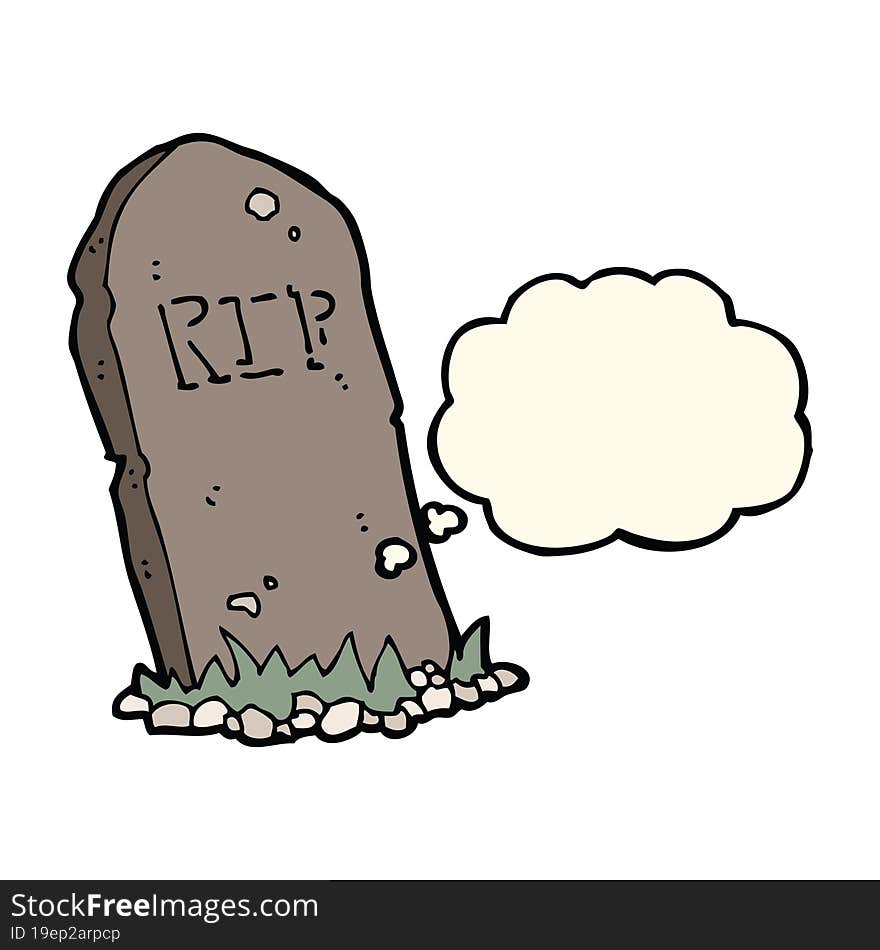 cartoon spooky grave with thought bubble