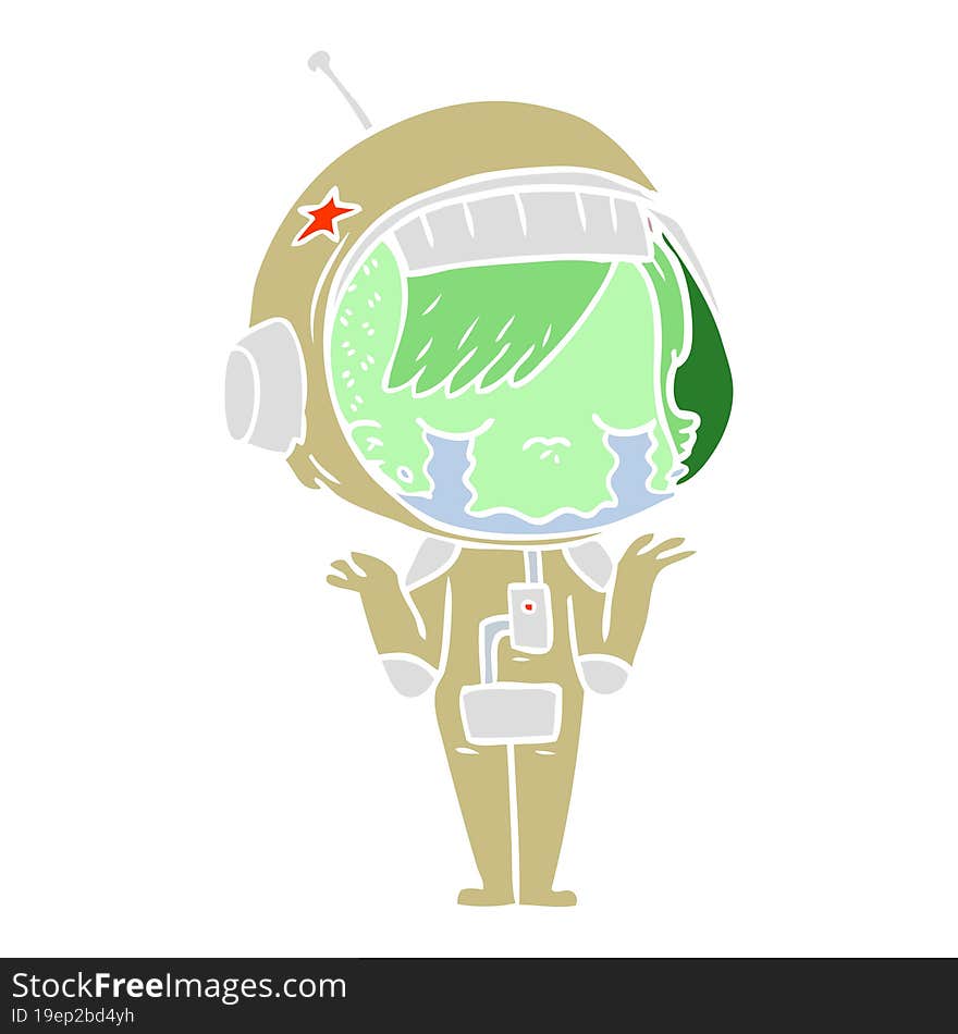 flat color style cartoon crying astronaut girl