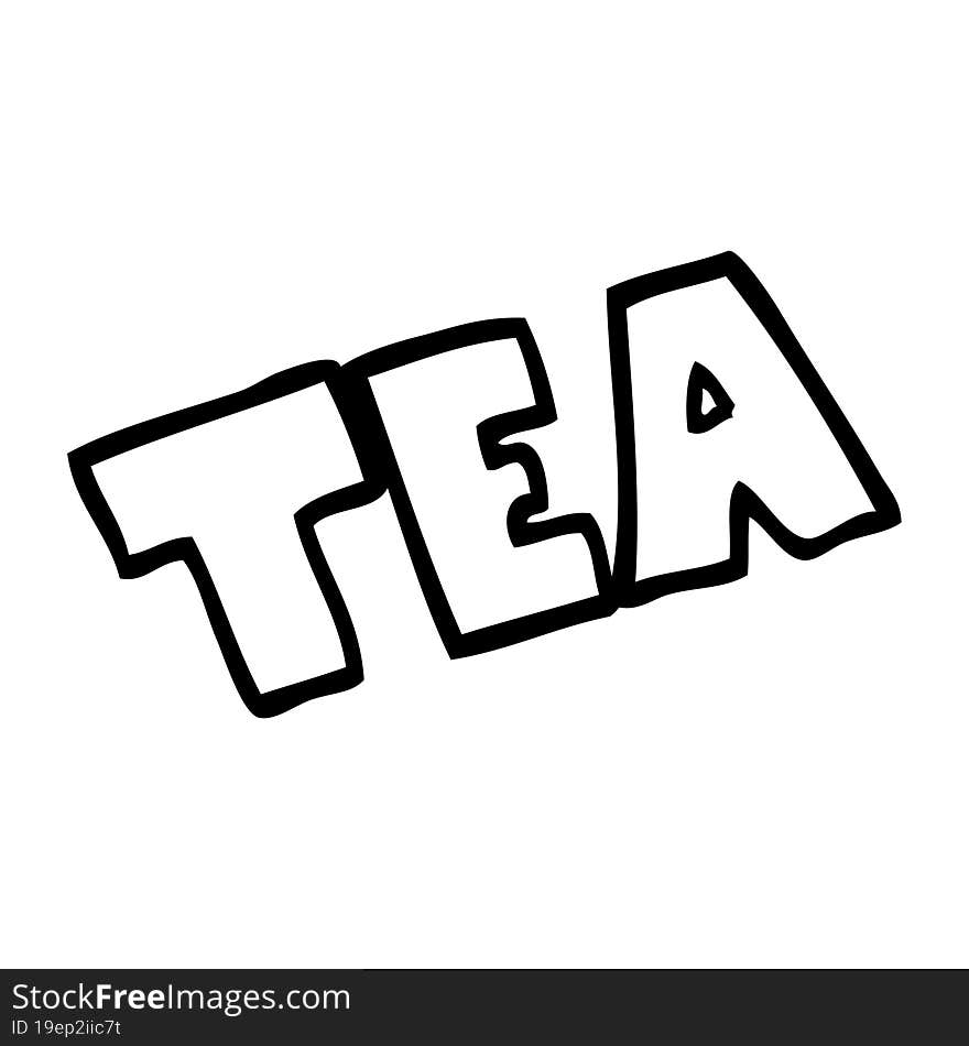 line drawing cartoon word tea