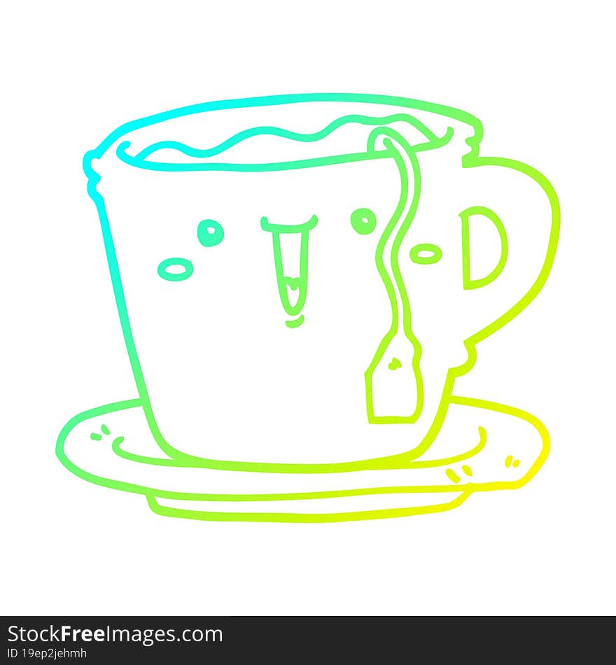 cold gradient line drawing of a cute cartoon cup and saucer