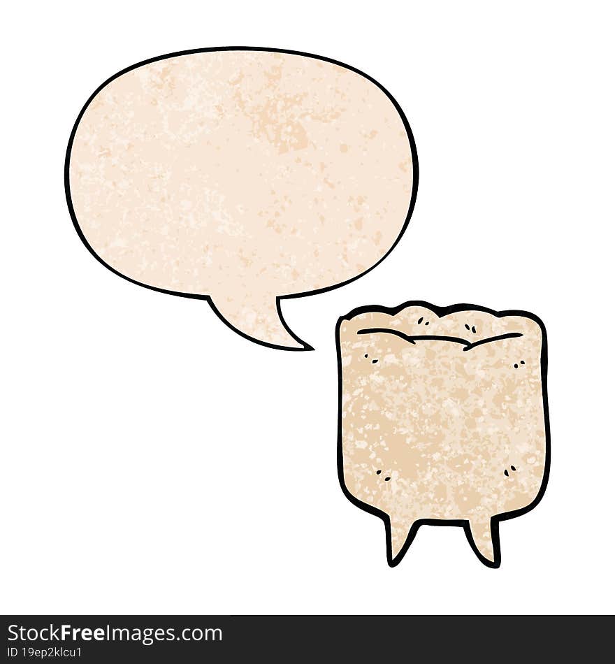 cartoon tooth and speech bubble in retro texture style