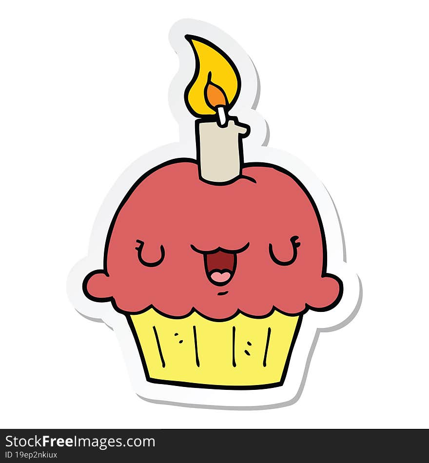 sticker of a cartoon cupcake