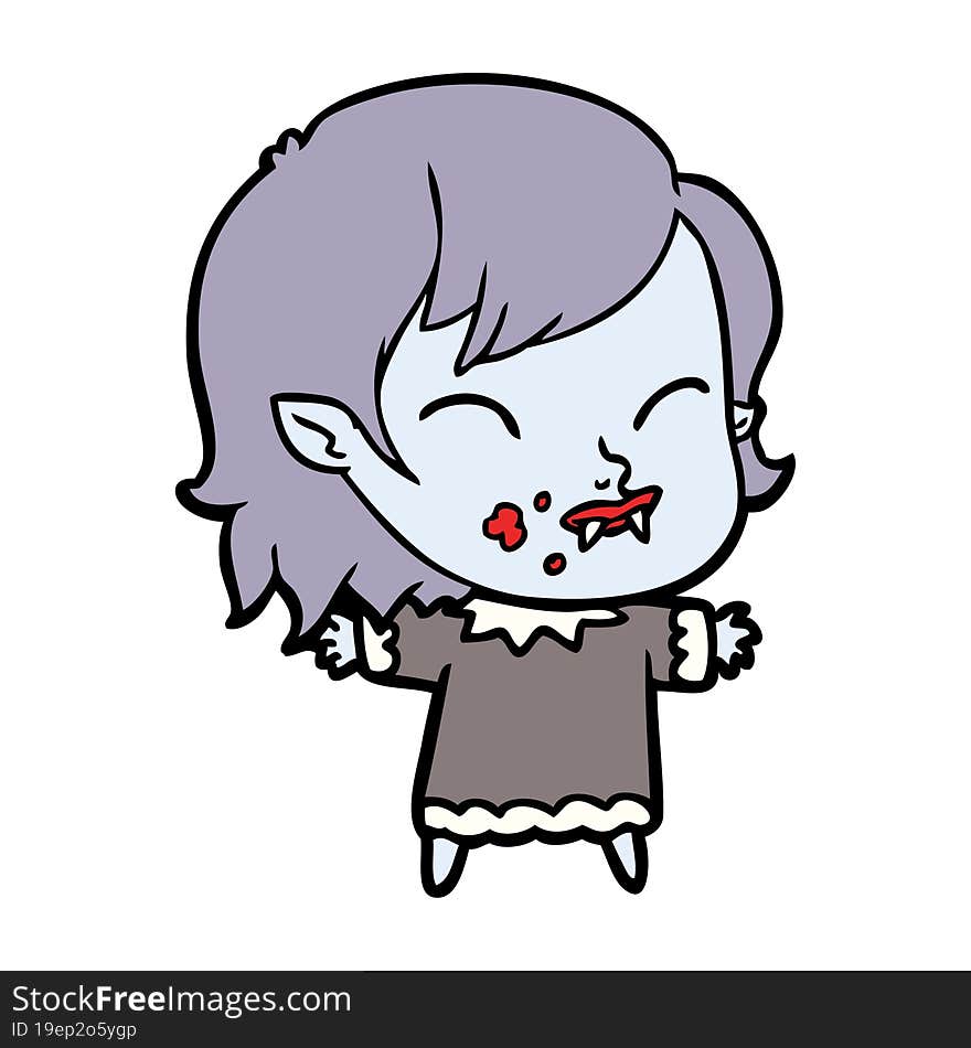 cartoon vampire girl with blood on cheek. cartoon vampire girl with blood on cheek