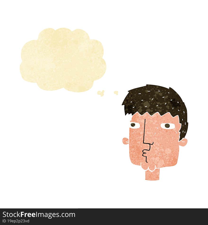 cartoon curious man with thought bubble