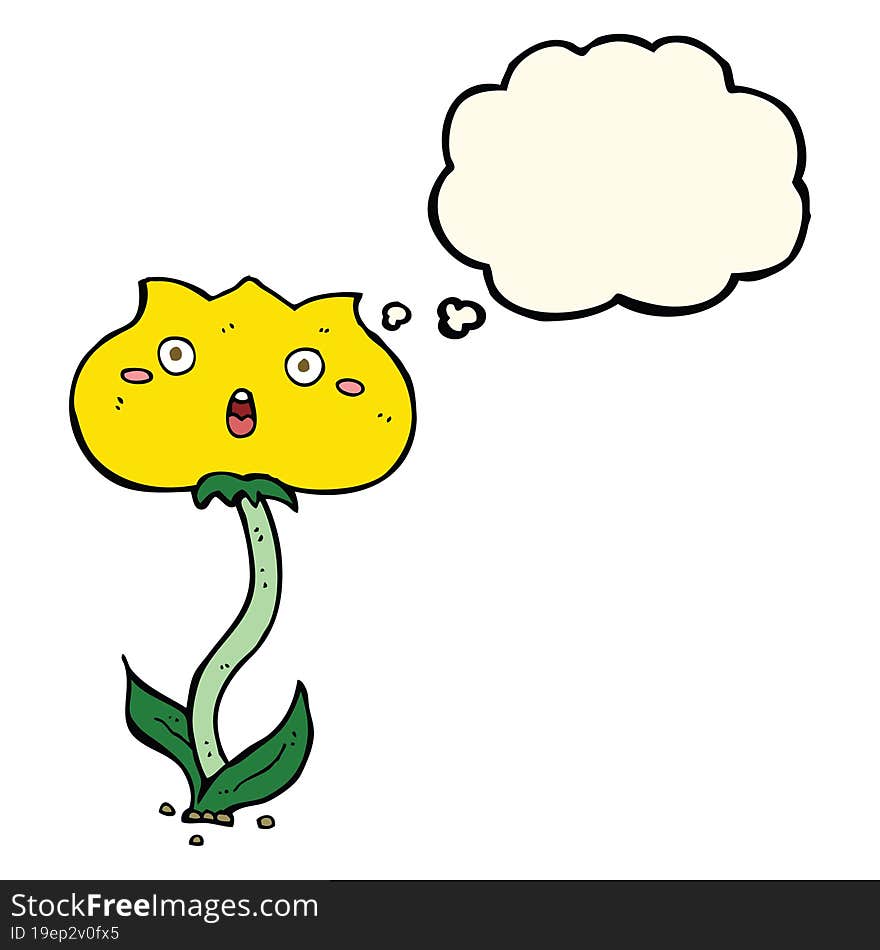 Cartoon Shocked Flower With Thought Bubble