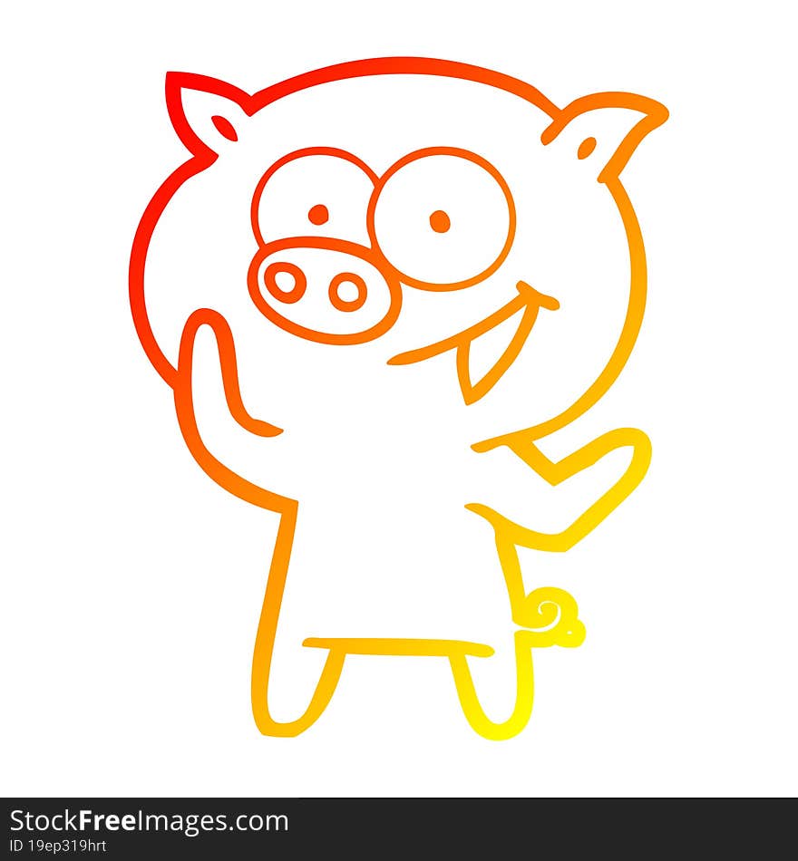 warm gradient line drawing of a cheerful pig cartoon