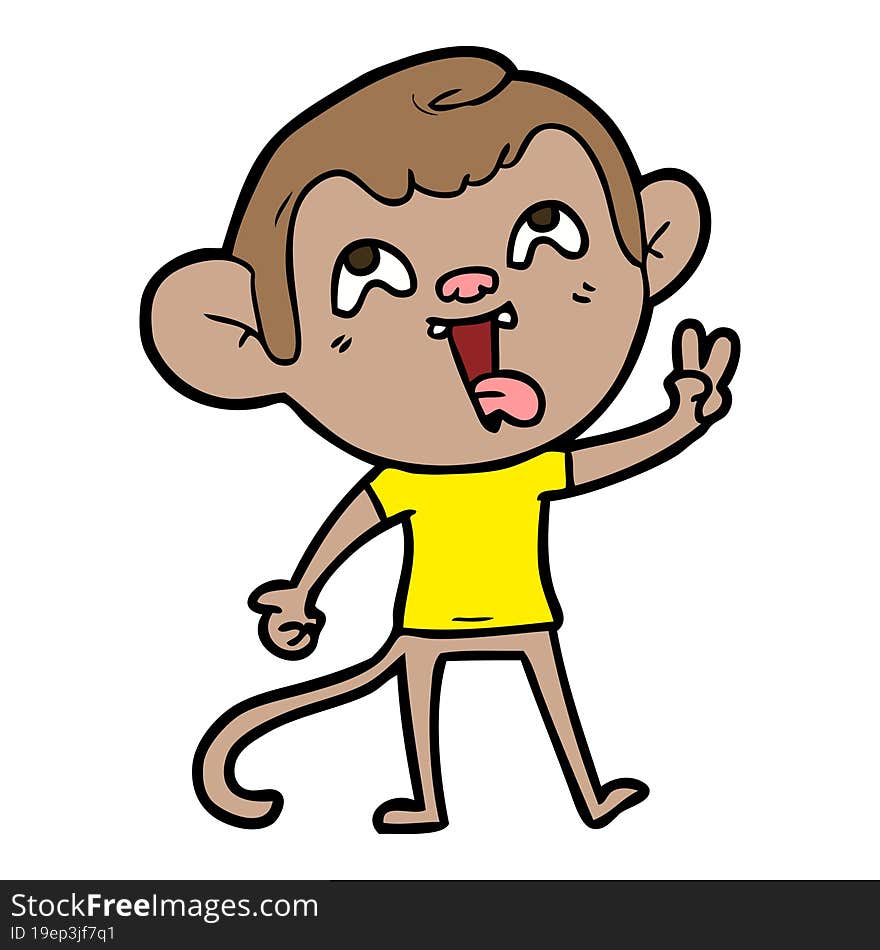 crazy cartoon monkey giving peace sign. crazy cartoon monkey giving peace sign