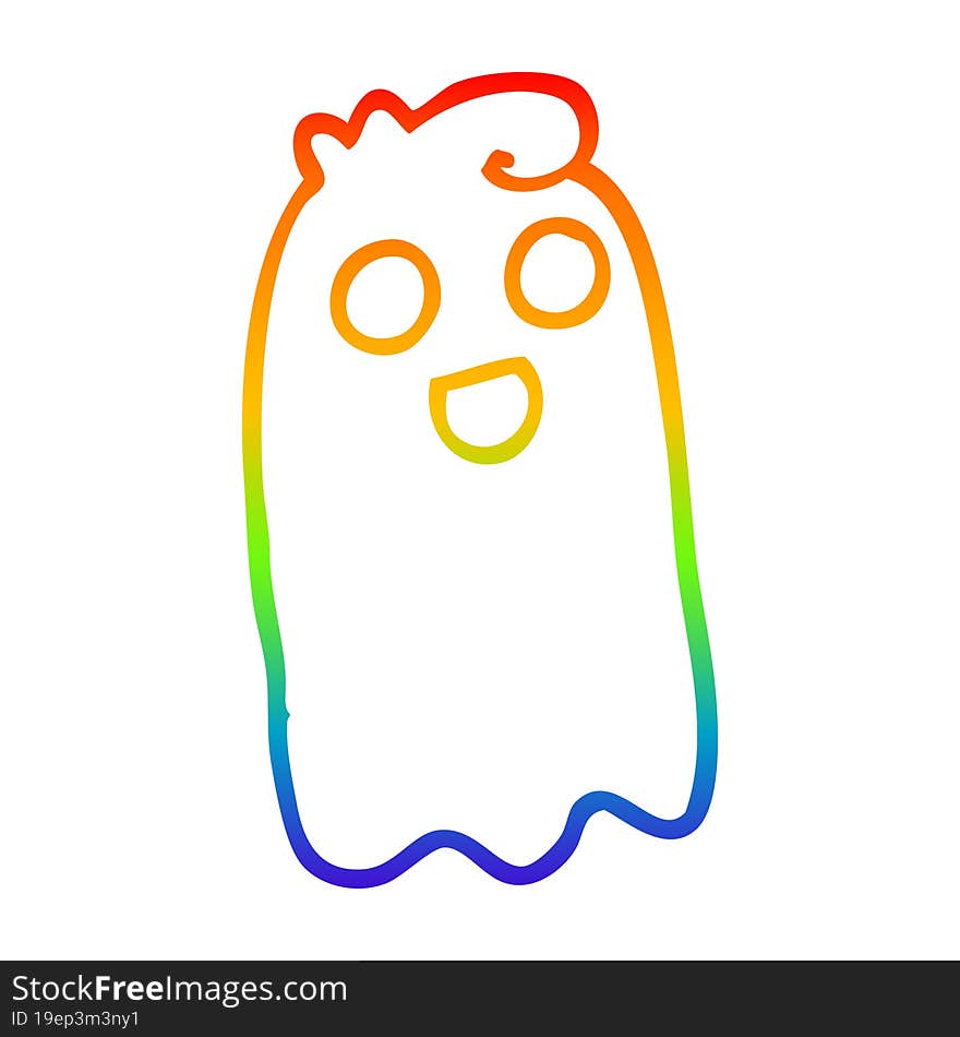 rainbow gradient line drawing of a cartoon ghost