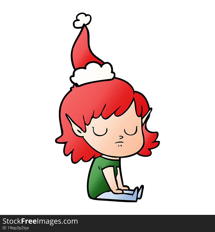 gradient cartoon of a elf girl wearing santa hat