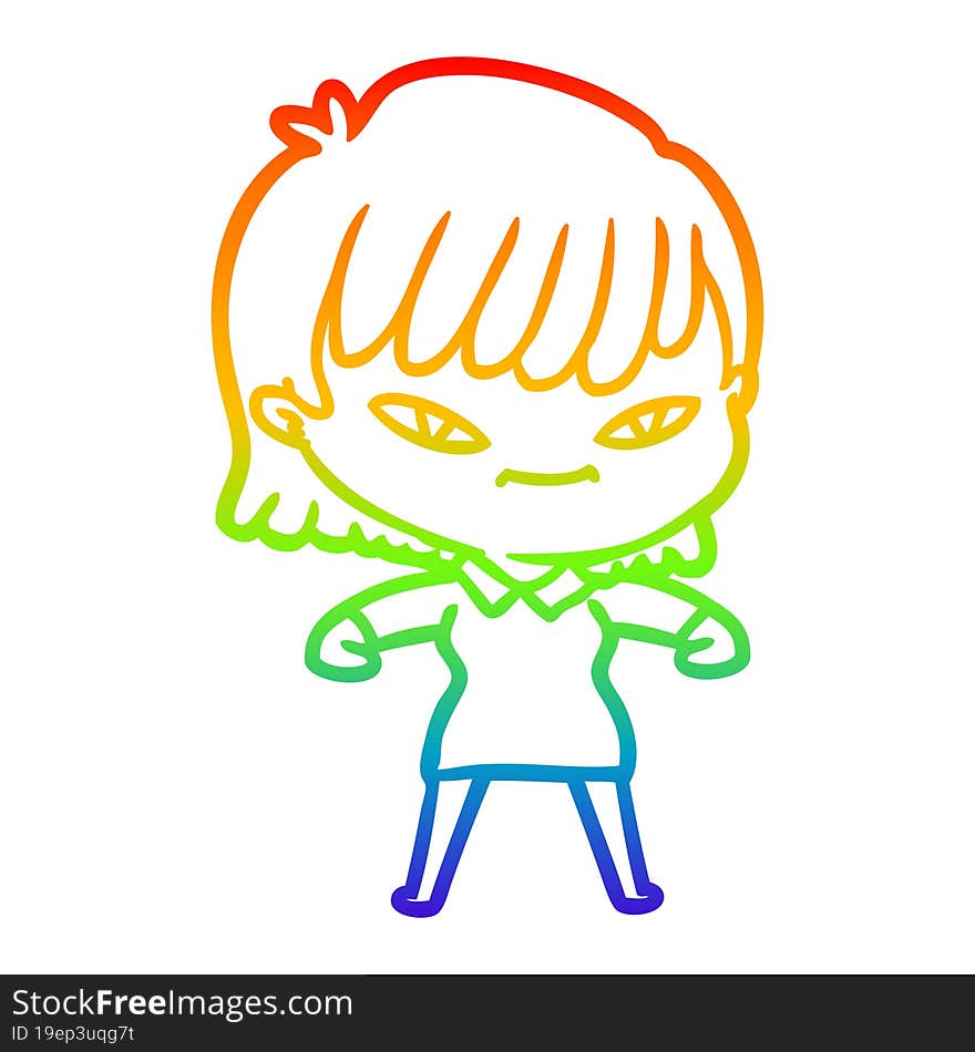 rainbow gradient line drawing of a cartoon woman