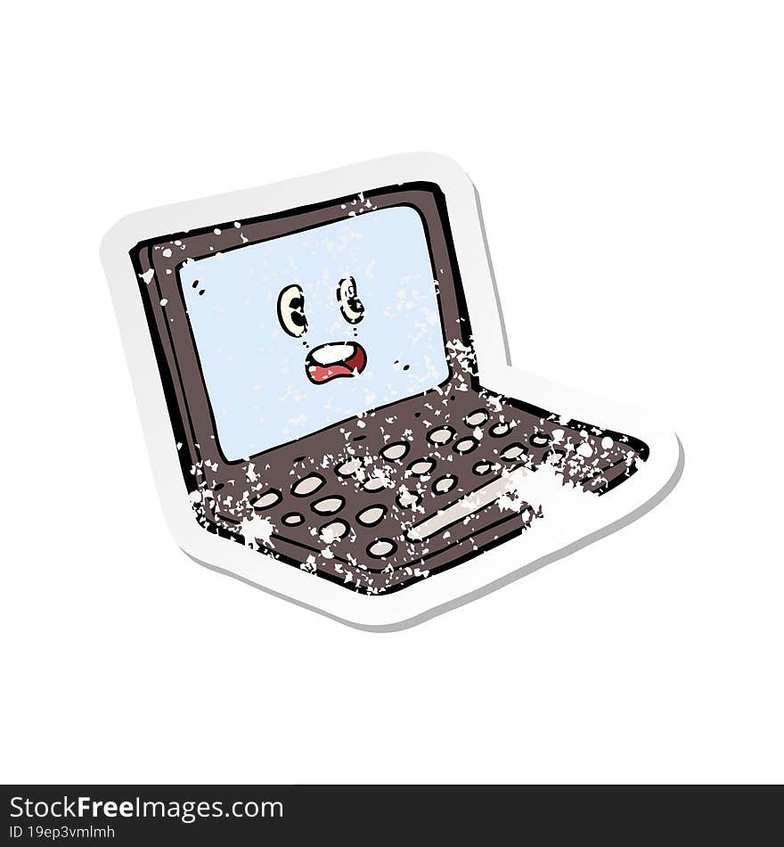 Retro Distressed Sticker Of A Cartoon Laptop Computer