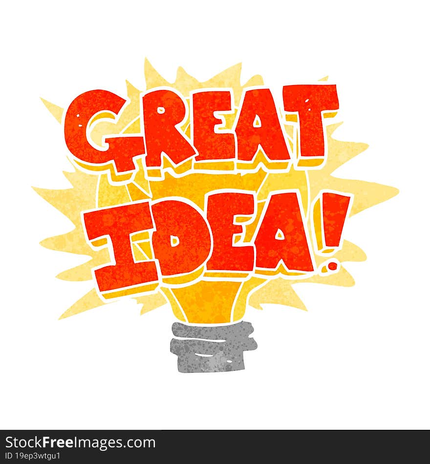 retro cartoon great idea light bulb symbol