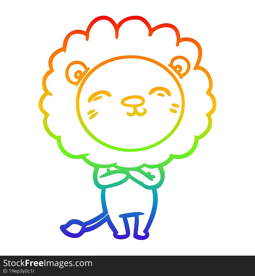 rainbow gradient line drawing of a cartoon lion