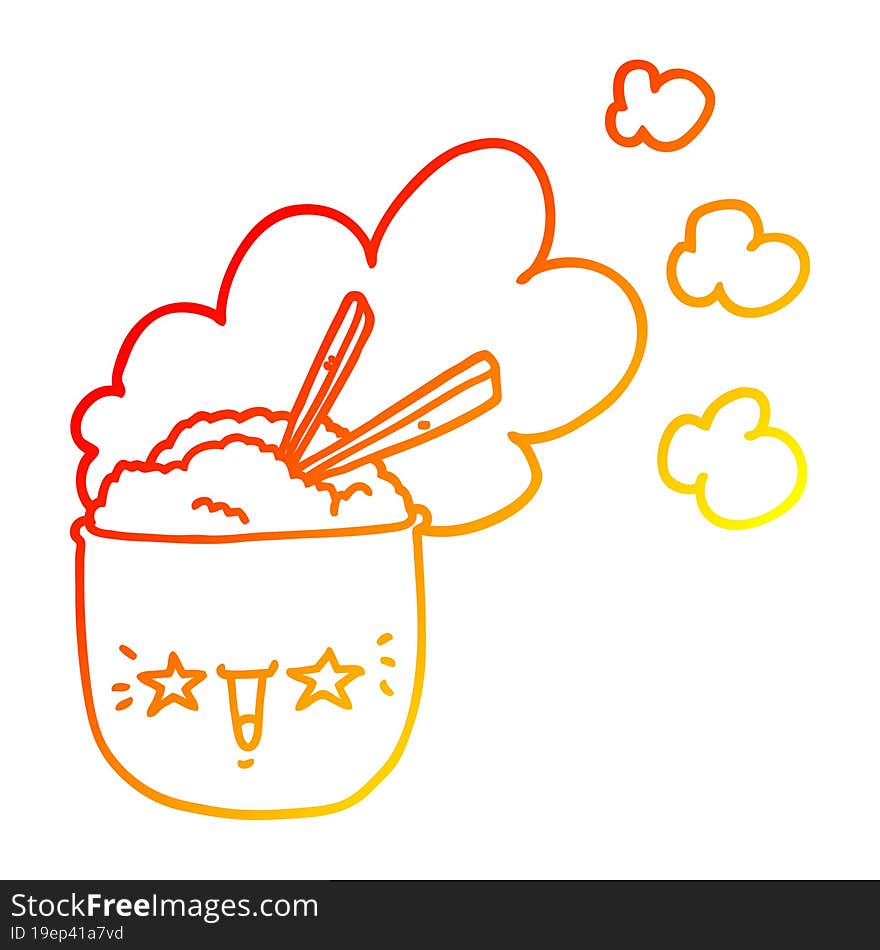 warm gradient line drawing cute cartoon hot rice bowl