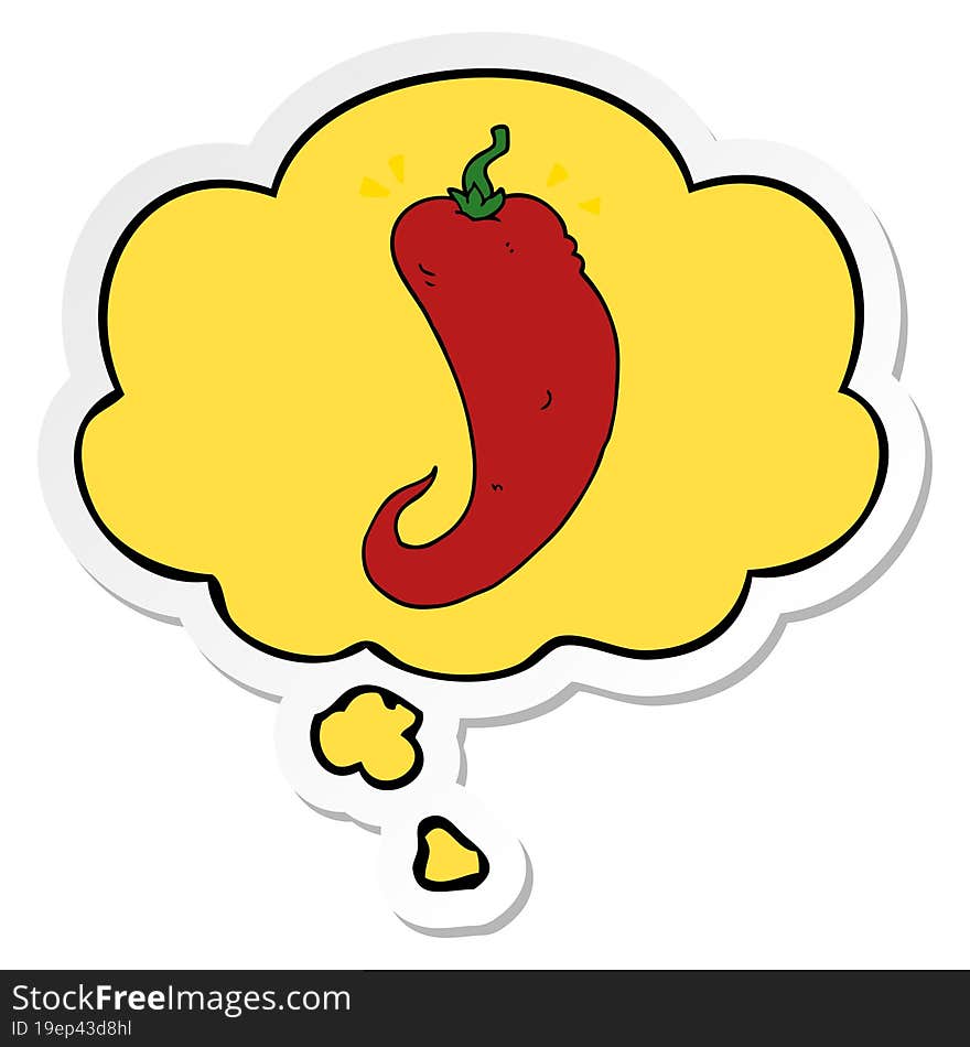 Cartoon Chili Pepper And Thought Bubble As A Printed Sticker