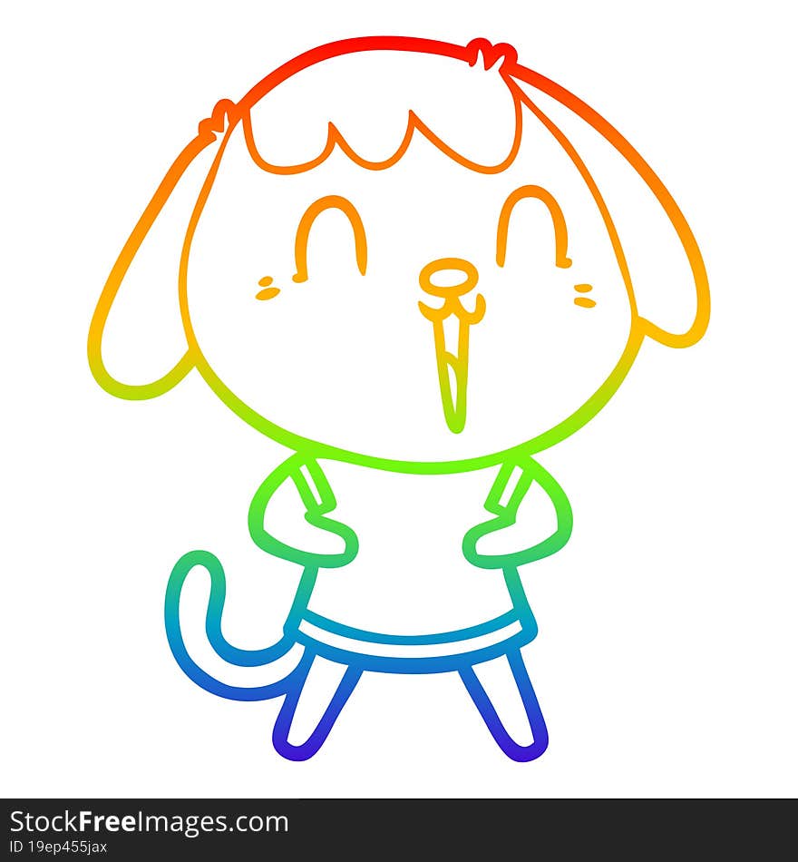 rainbow gradient line drawing of a cute cartoon dog