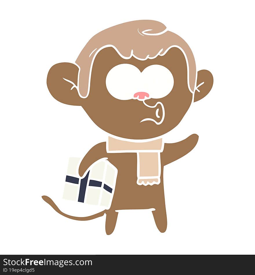 flat color style cartoon christmas monkey