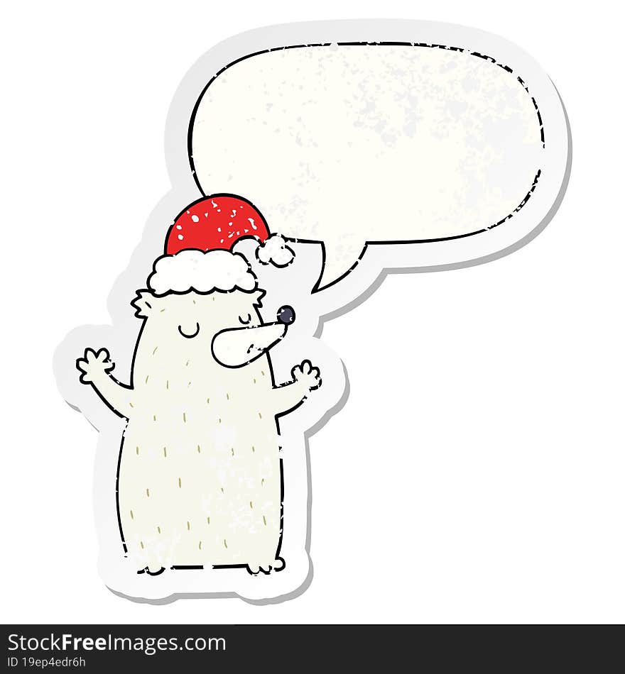 cute cartoon christmas bear and speech bubble distressed sticker