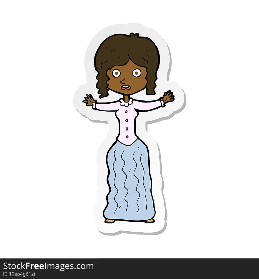 sticker of a cartoon worried victorian woman