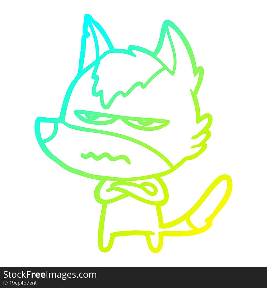 Cold Gradient Line Drawing Cartoon Annoyed Wolf