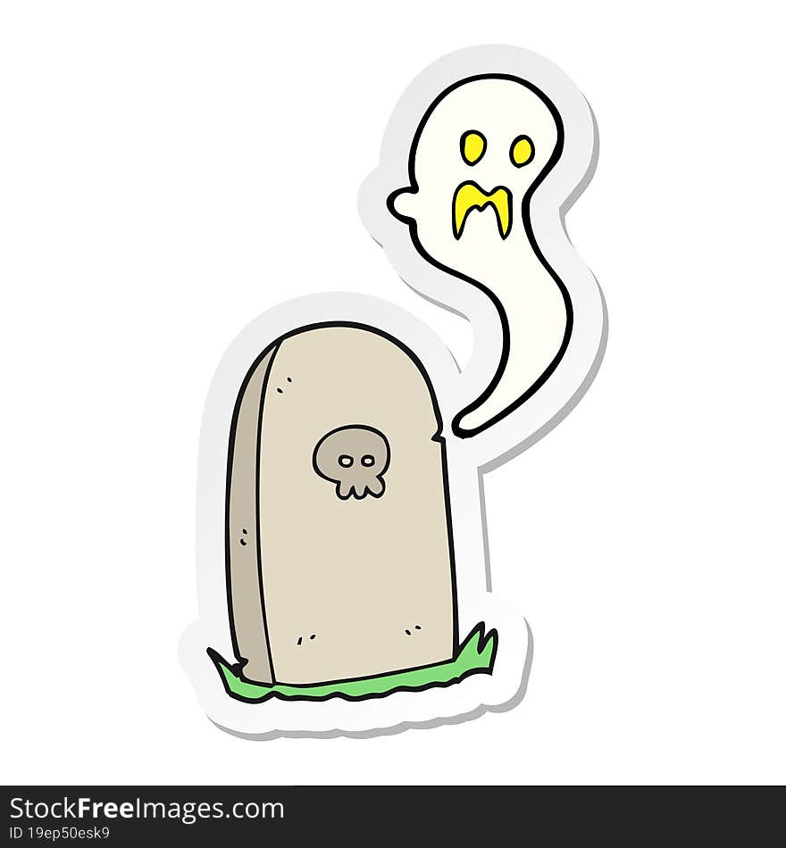 sticker of a cartoon ghost rising from grave