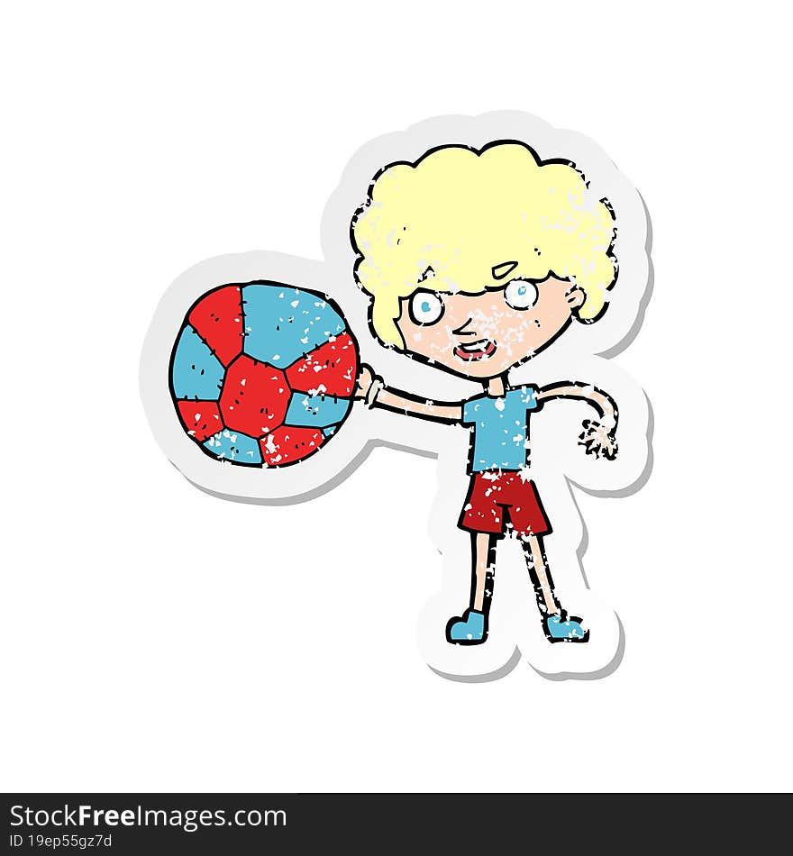 retro distressed sticker of a cartoon boy and ball