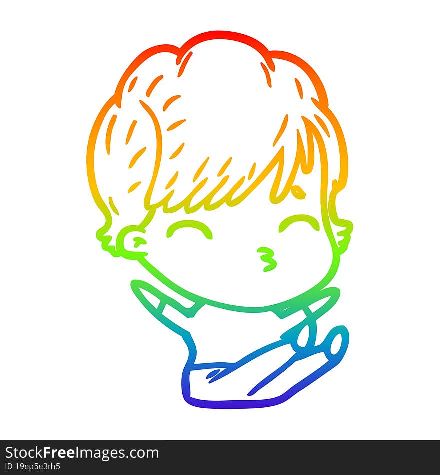 rainbow gradient line drawing of a cartoon woman thinking