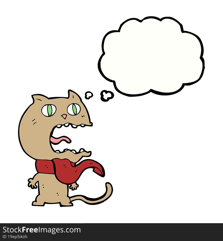 cartoon frightened cat with thought bubble