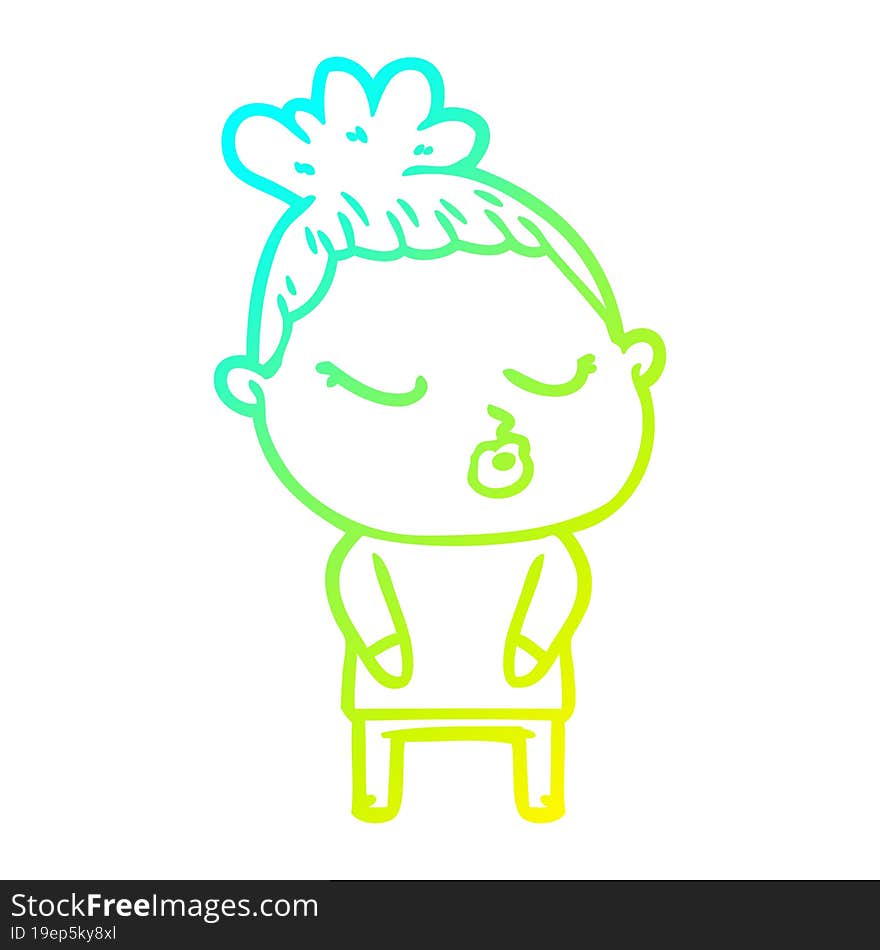 cold gradient line drawing cartoon calm woman