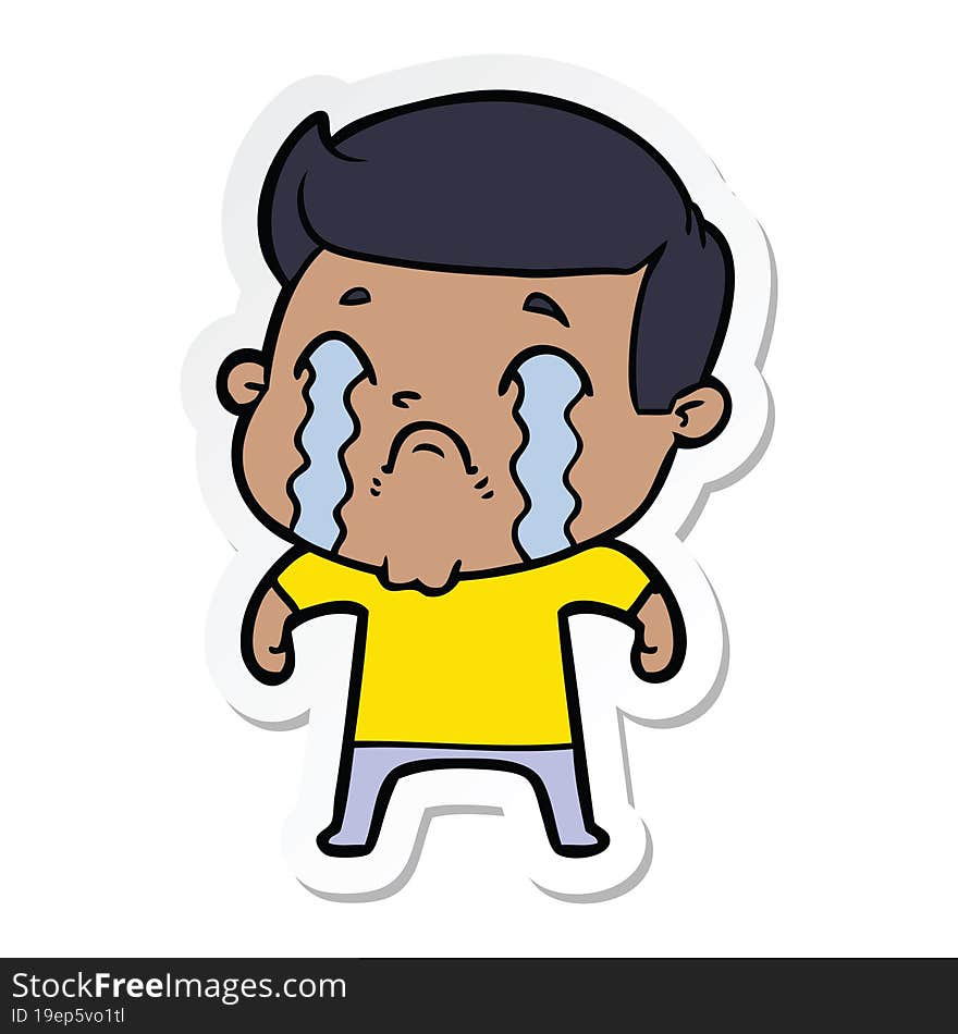 sticker of a cartoon man crying