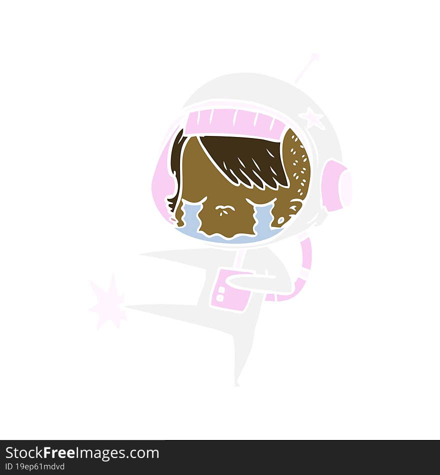 flat color style cartoon crying astronaut girl kicking