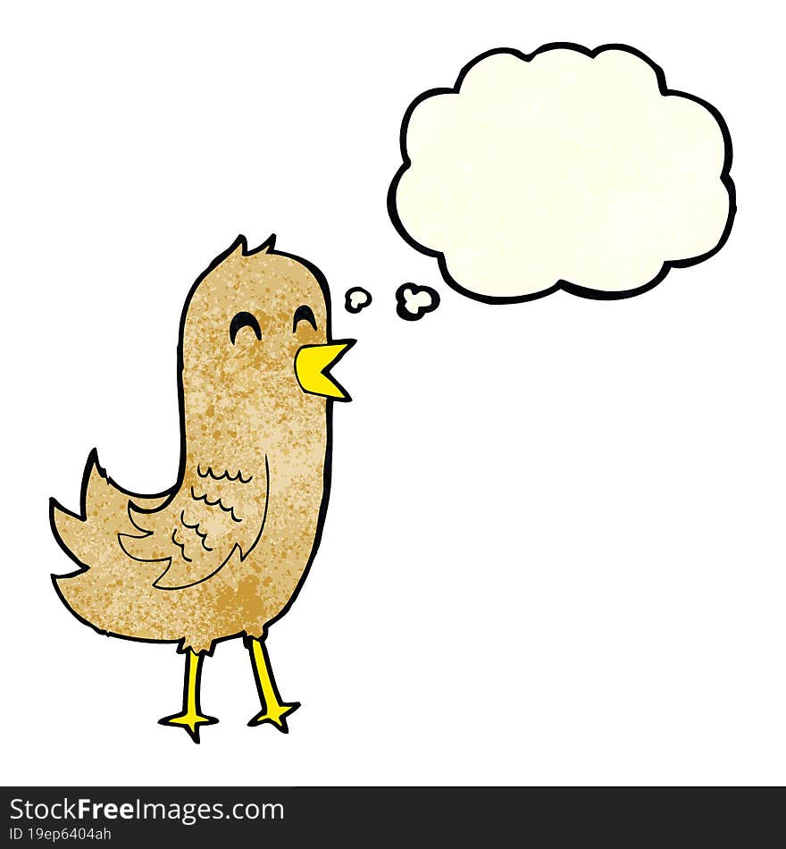 cartoon happy bird with thought bubble