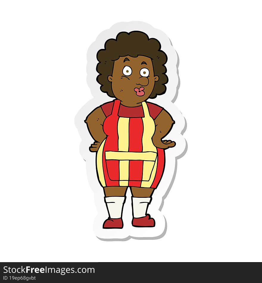 sticker of a cartoon woman in kitchen apron