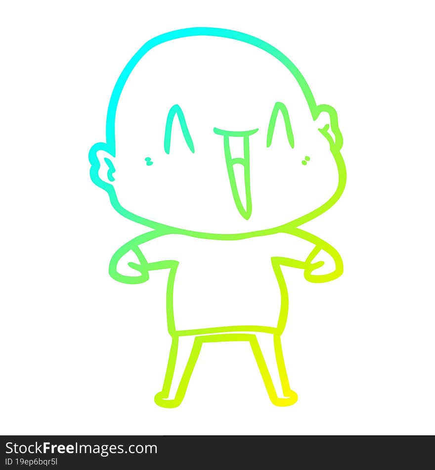 cold gradient line drawing of a happy cartoon bald man