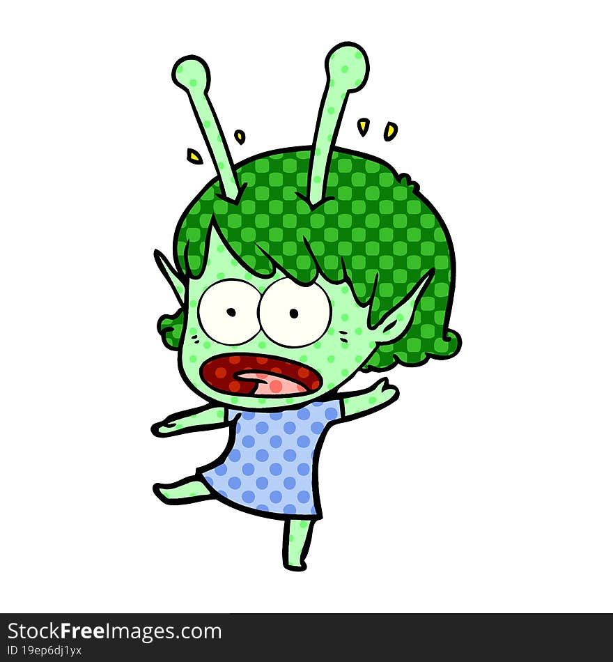 cartoon shocked alien girl. cartoon shocked alien girl