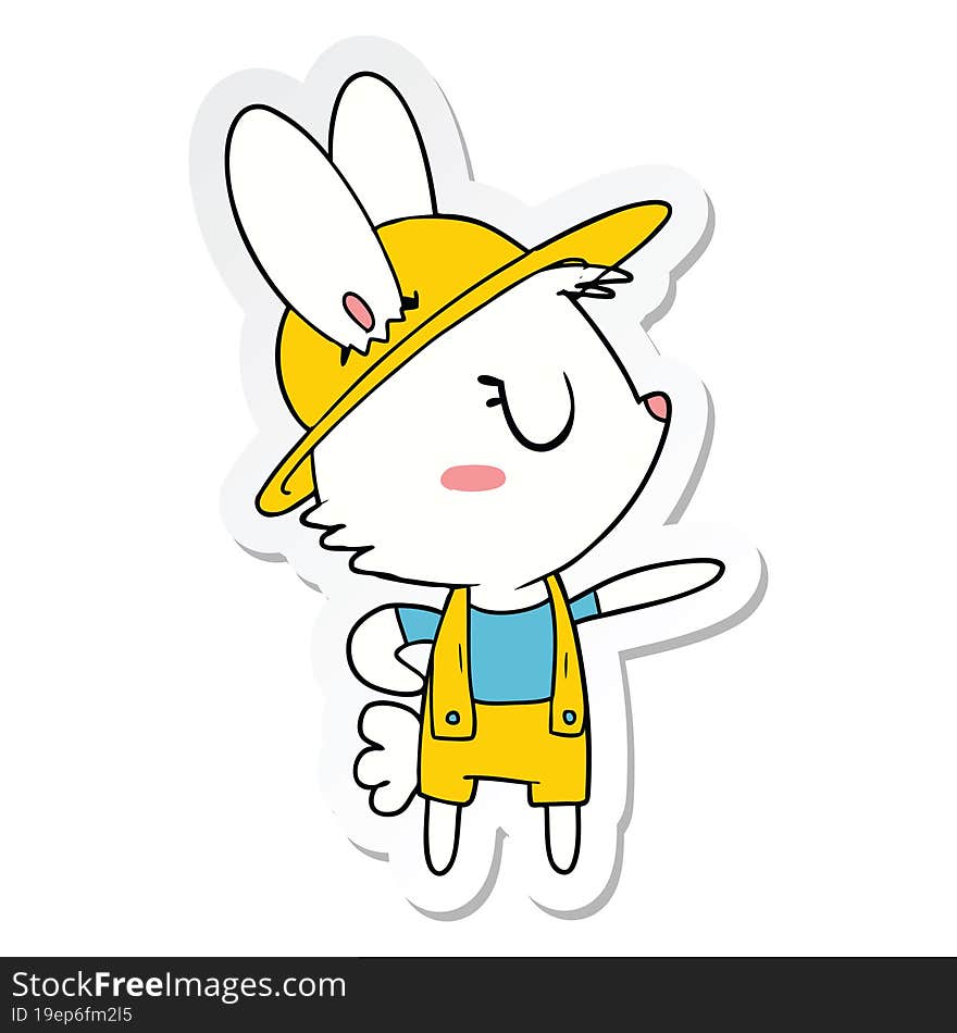 Sticker Of A Cartoon Rabbit Construction Worker