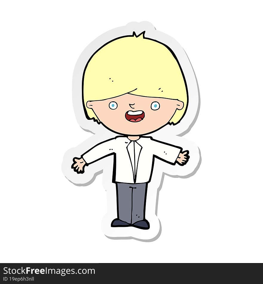 Sticker Of A Cartoon Happy Boy With Open Arms